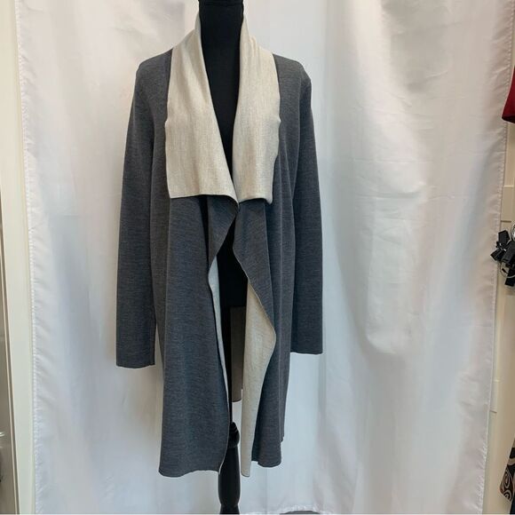 Vince GREY MERINO WOOL BLEND TWO TONE DRAPE OPEN CARDIGAN SWEATER COAT M 6-8 - Picture 3 of 13